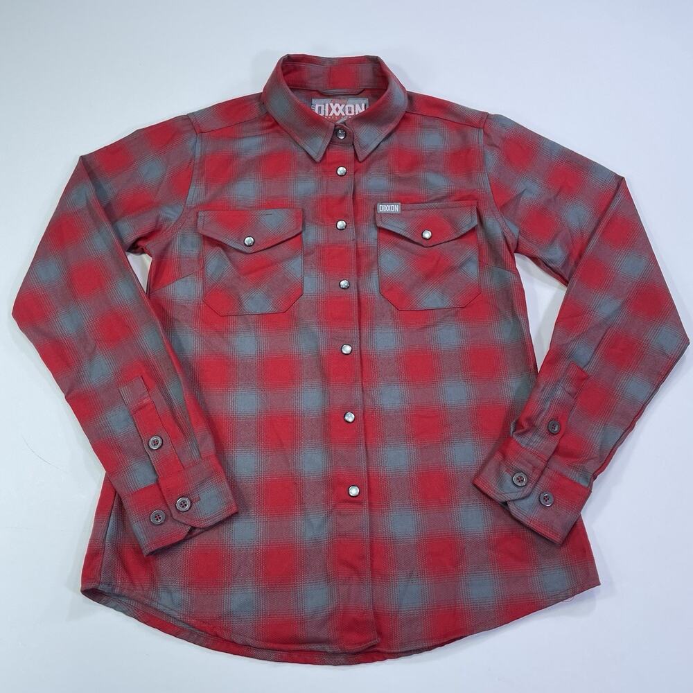 DIXXON Pulaski Plaid Pearl Snap Flannel Button Down Size Small Red Gray EUC
